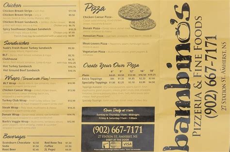 menu at bambino s pizzeria and fine food amherst