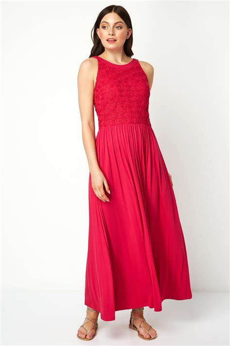 Lace Bodice Jersey Maxi Dress In Pink Roman Originals Uk