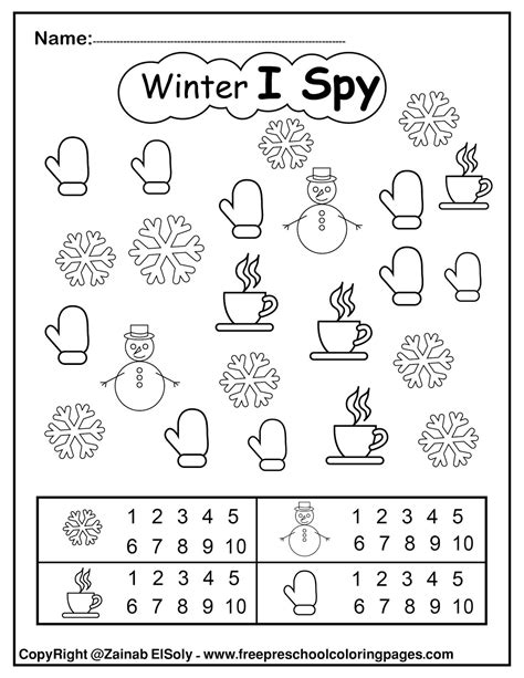 Set Of Winter I Spy Coloring Pages Game Easy Level