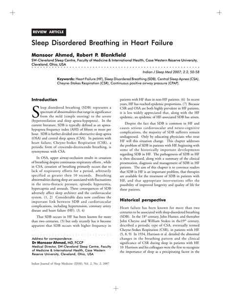 Pdf Sleep Disordered Breathing In Heart Failure