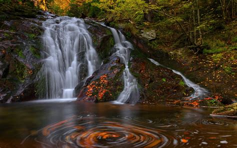 Download Wallpapers Autumn Waterfall Forest Autumn Landscape Leaves