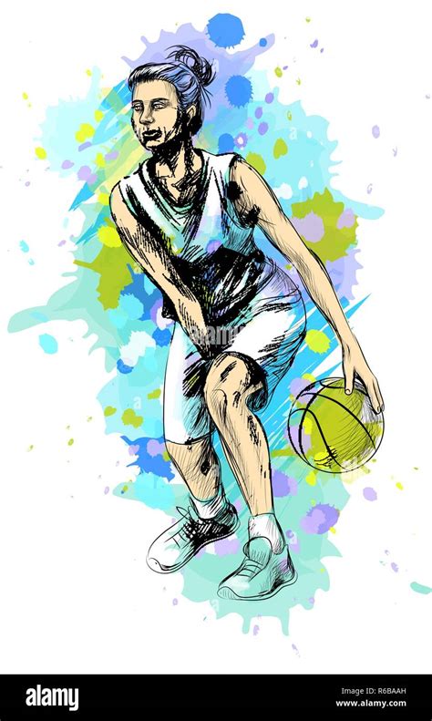 Abstract Basketball Player With Ball From A Splash Of Watercolor Stock