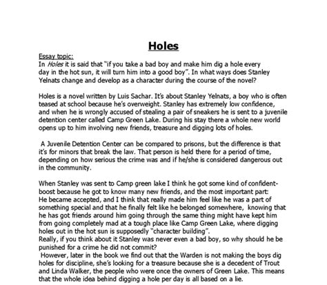 Essay On Holes By Luis Sachar Gcse English Marked By