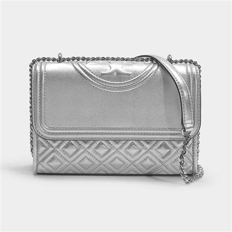 Tory Burch Leather Fleming Metallic Small Convertible Shoulder Bag