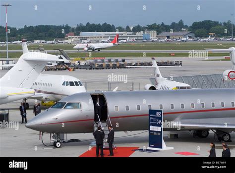 Executive Business Jets At Ebace Aircraft Trade Show At Geneva Airport