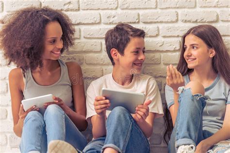 Teenagers With Gadgets Stock Photo Image Of Male Childhood 73185542