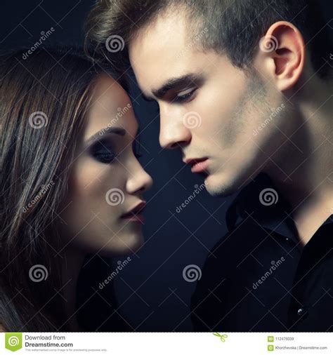 Passion Couple Beautiful Young Man And Woman Closeup Over Stock Image Image Of Kiss