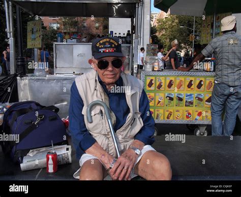 Elderly American Wwii Army Veteran Sits In Washington Square Park New
