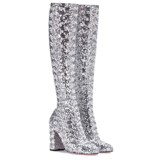 Dolce And Gabbana Glitter Knee High Boots Shoe Boots