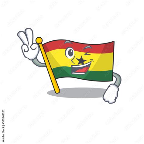 Character Flag Ghana In With Cartoon Two Finger Stock Vector Adobe Stock