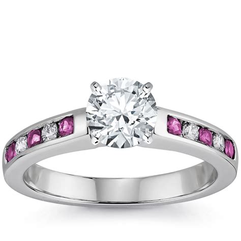 Channel Set Pink Sapphire And Diamond Engagement Ring In 14k White Gold