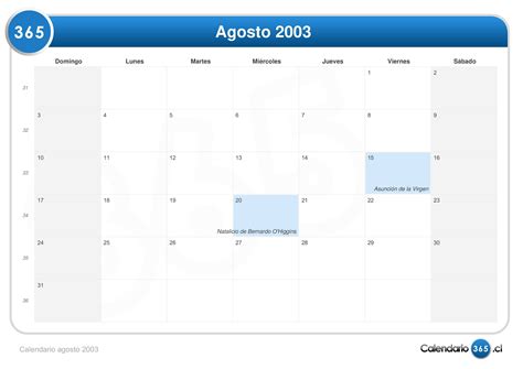 Calendário De Agosto De 2003