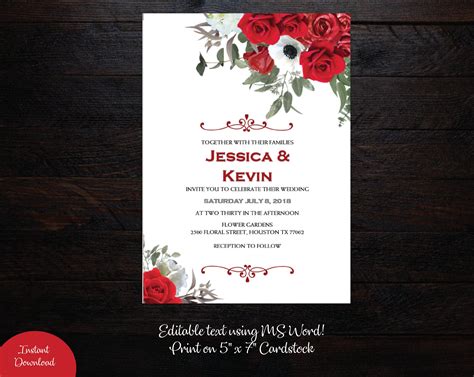 Cheap Red Rose Wedding Invitations Elegant