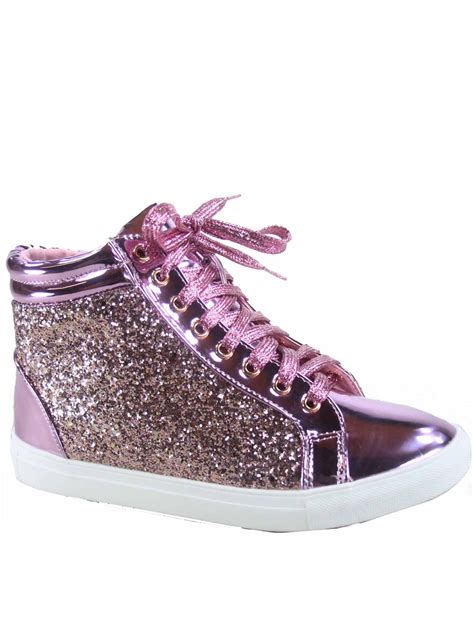 Forever Link Sparkle 25 Womens Glitter Metallic Lace Up High Top