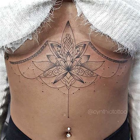 Lotus Flower Sternum Tattoo Idea Tattoos For Women Flowers Chest Tattoos For Women Chest Piece