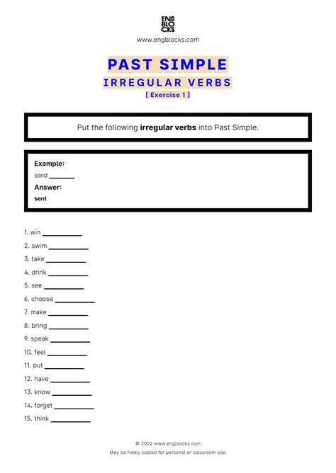 Past Simple Positive Irregular Verbs Exercise 1 Worksheet