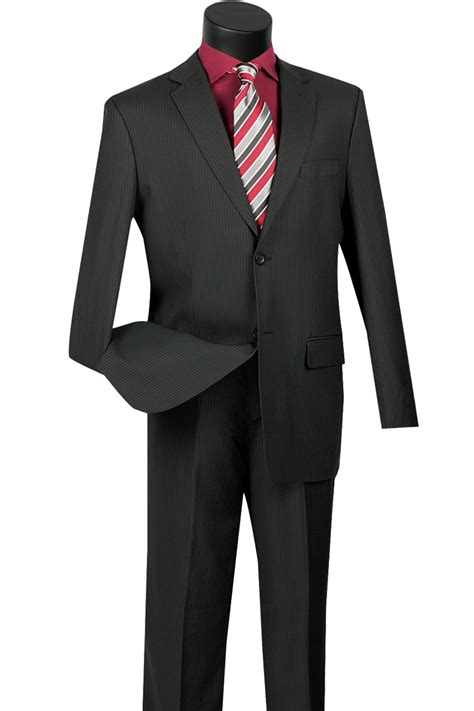Mens 2 Button Wool Blend Pinstripe Suit In Black Alligatorwarehouse