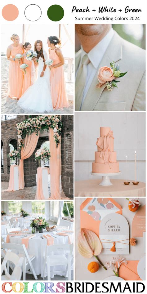 Peach White And Green Wedding Colors For 2024 Peach Bridesmaid Dress