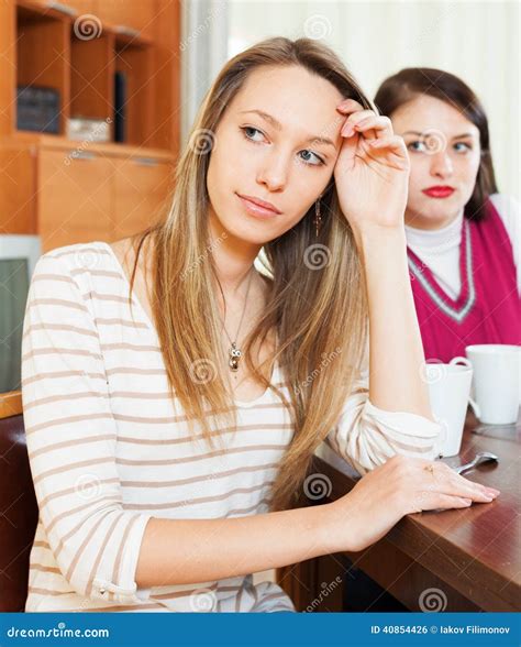 Young Women After Conflict Stock Photo Image Of Table 40854426