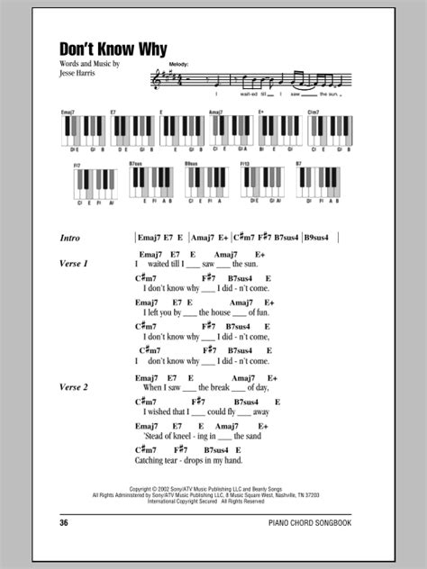 Dont Know Why Sheet Music By Norah Jones Lyrics And Piano Chords 87376