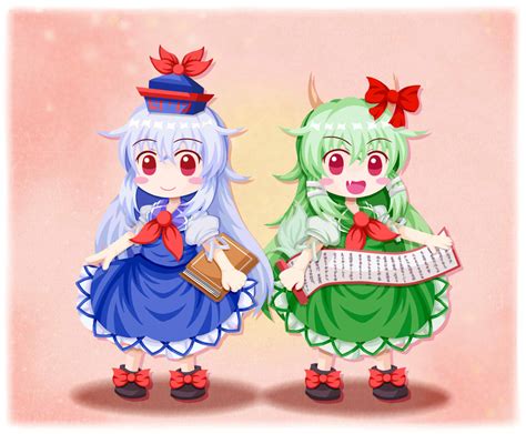 Safebooru 2girls D Blue Hair Book Chibi Dress Dual Persona Ex Keine Green Dress Green Hair