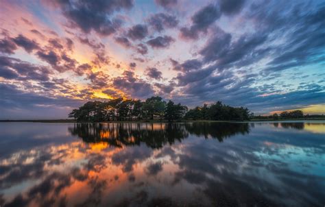Wallpaper The Sky Clouds Trees Sunset Lake Pond Reflection
