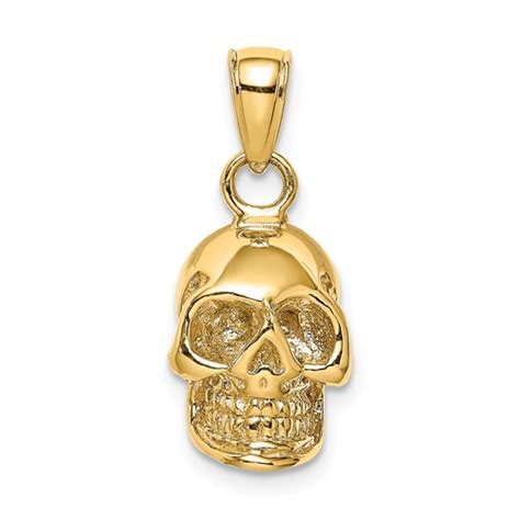 14k Yellow Gold 3 D Small Skull Pendant 38in K7328 Joy Jewelers