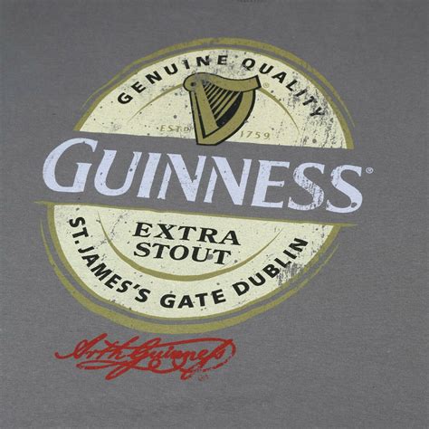 Guinness Mens Guinness Label Charcoal T Shirt The Rainy Days