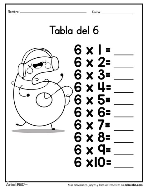 Practica La Tabla Del 6 Árbol Abc Tablas De Multiplicar Tablas De