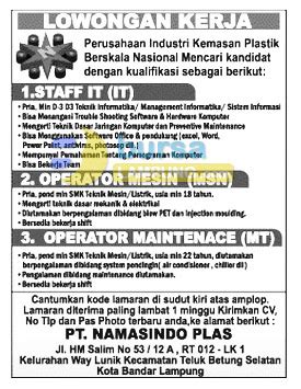 Pt pertamina (persero) dan sejumlah anak perusahaannya membuka lowongan kerja melalui program internship alias magang. Lowongan Kerja IT, Maintenance di Lampung