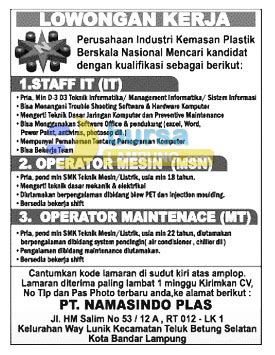 Pertamina (dahulu bernama perusahaan pertambangan minyak dan gas bumi negara) atau nama resminya pt pertamina (persero) adalah sebuah bumn yang bertugas mengelola penambangan minyak dan gas bumi di indonesia. Lowongan Kerja IT, Maintenance di Lampung