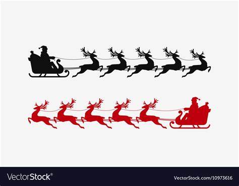 Santa Sleigh Reindeer Silhouette Christmas Symbol Vector Image