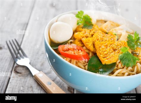 Spicy Curry Instant Noodles With Fork Asian Cuisine Ready To Serve On