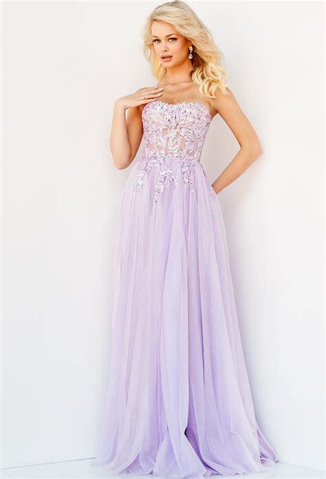 Jvn07434 Lavender Embroidered Bodice Prom Dress