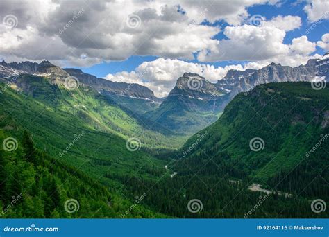 Valley In The Mountains Of Glacier National Park Montana Stock Photo