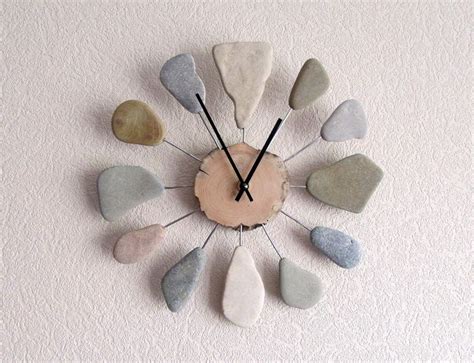 Coastal Design Clock 11 Rustic Natural Wood And Stone Clock Driftwood