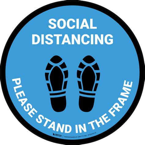 Social Distancing Please Stand In The Frame Shoe Prints Blue Circular