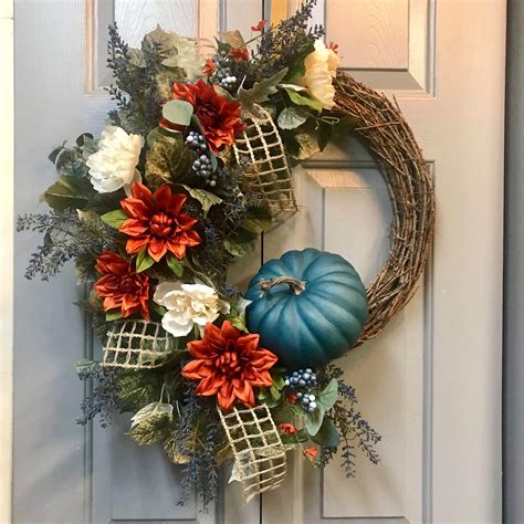 Fall Pumpkin Wreath Autumn Wreath Front Door Wreath By Libowdesigns