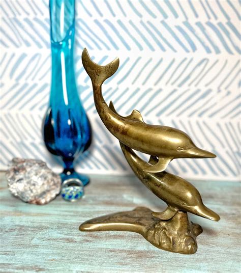 Large Vintage Brass Dolphin Statue Nautical Decor Coastal Etsy