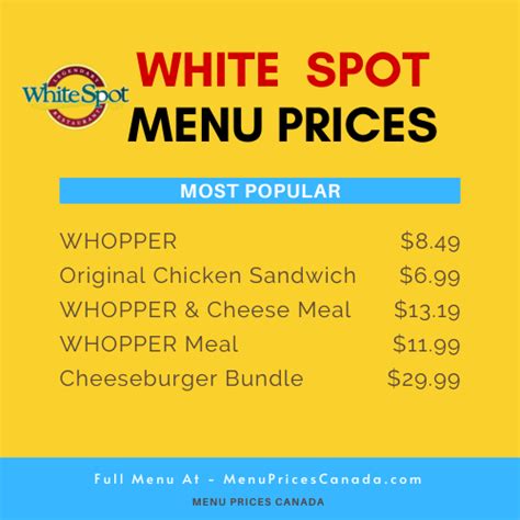 White Spot Menu And Prices In Canada 2023 Menu Prices Canada