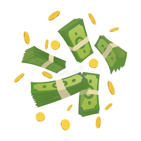 Cartoon Money Green Banknote And Gold Coins Cartoon Vector