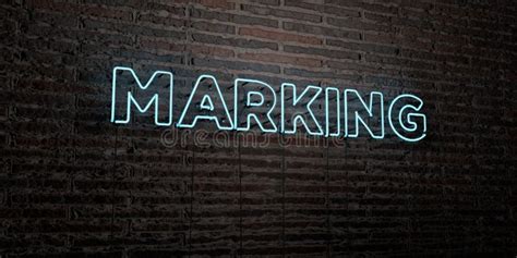 Marking Realistic Neon Sign On Brick Wall Background 3d Rendered