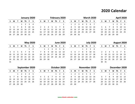Yearly Calendar Word Template In 2020 Printable Blank Calendar Images