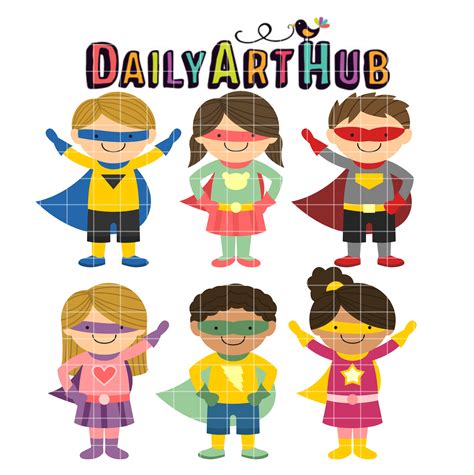 Superhero Kids Clip Art Set Daily Art Hub
