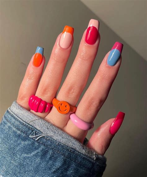 40 Cutest Summer Nail Designs In 2022 Multi Coloured French Tip Long