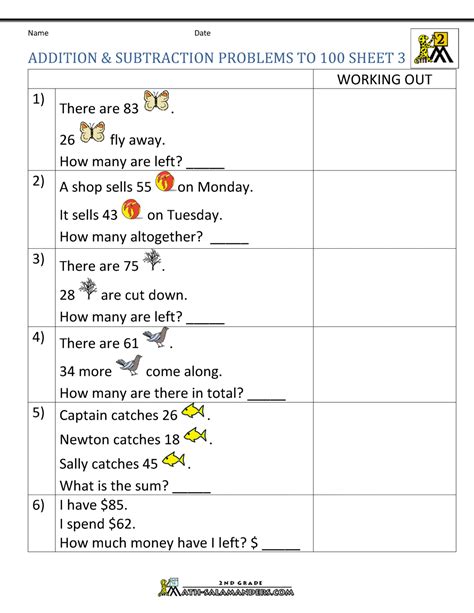 Addition Subtraction Word Problems 2nd Grade