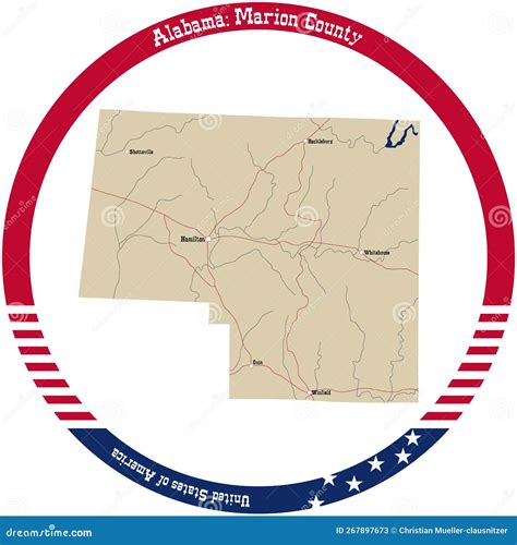 Map of Marion County in Alabama, USA. Stock Vector - Illustration of