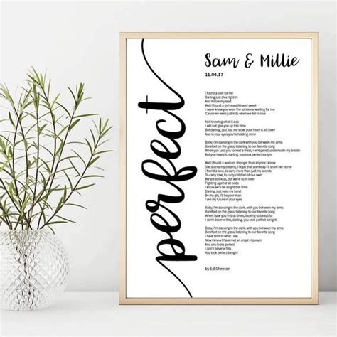 After the album's release, it charted at number four on the uk singles chart. Ed Sheeran 'Perfect' Song Lyrics Print Personalised ...