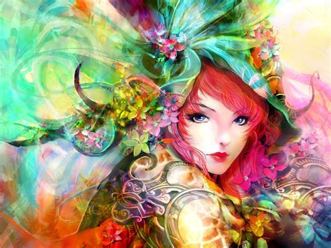 Top hair color trends for natural hair i. Art painting, girl, eyes, face, flowers, red hair ...