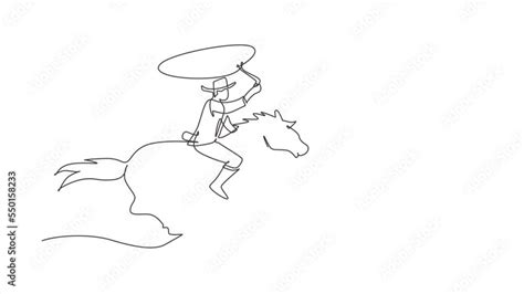 Animated Self Drawing Of Continuous Line Draw Cowboy On Horse Galloping